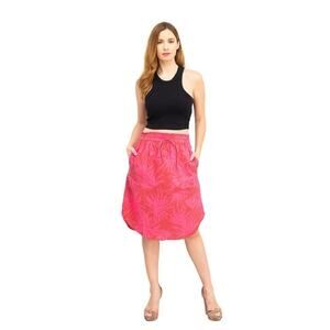 GAP  Linen Tropical Palm Leaf Print Contrasting Pink
 Midi Skirt Size S: NWT